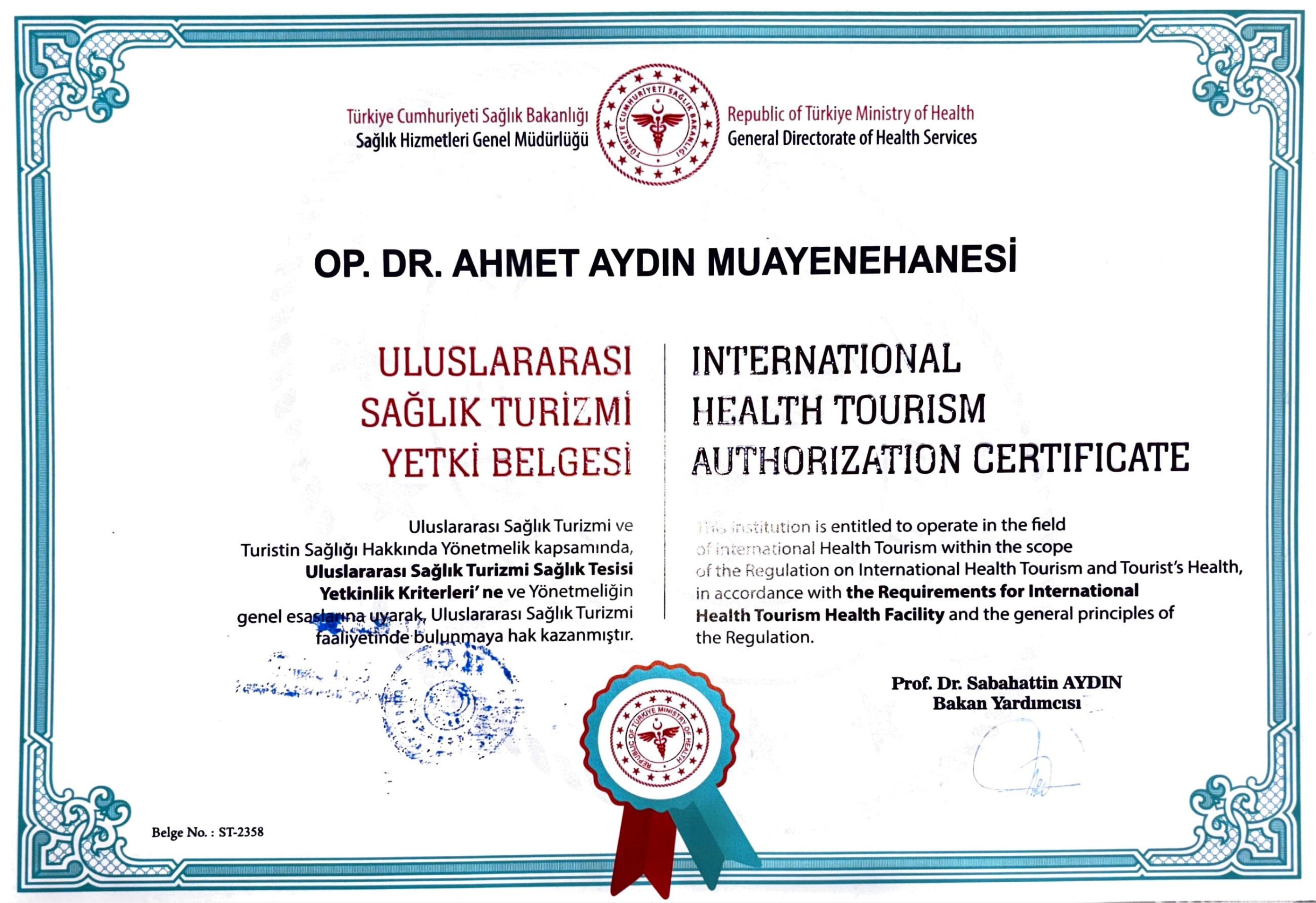 Uluslararası Sağlık Turizmi Yetki Belgesi